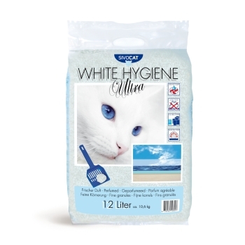 Litière agglomérants pour chats SIVOCAT WHITE HYGIENE ULTRA COMPACT 12 LITRE