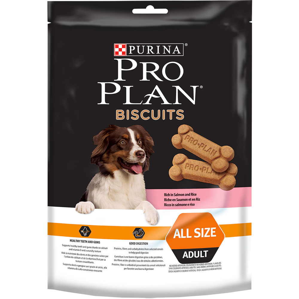 Biscuits PURINA PROPLAN pour chien ALL SIZE ADULT SALMON AND RICE (carton de 4 sachets x 400g)